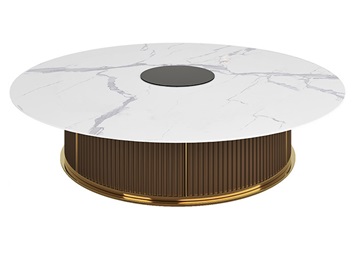 會(huì)所別墅包廂自動(dòng)轉(zhuǎn)盤巖板高檔電動(dòng)餐桌大圓桌