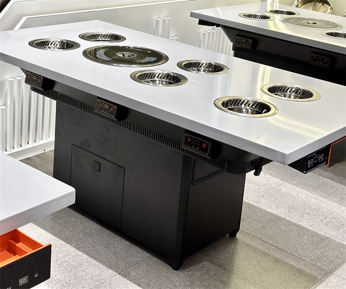 6人位小火鍋智能無(wú)煙火鍋烤肉一體餐桌