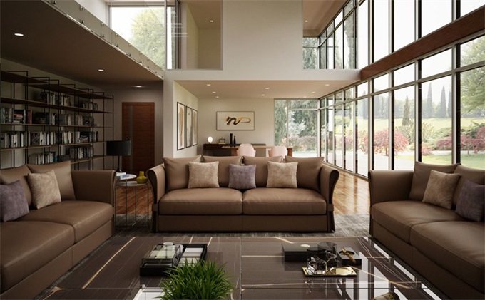 高端會(huì)所大廳意式現(xiàn)代皮藝三人位沙發(fā)