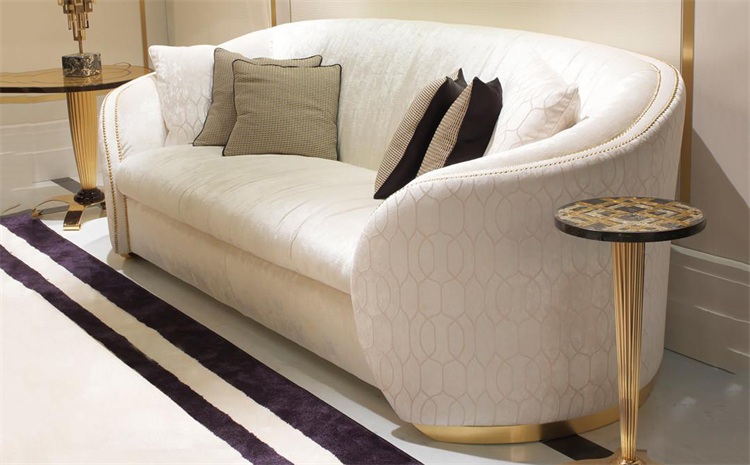 酒店會所不銹鋼布藝軟包意式弧形沙發