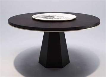 別墅會(huì)所仿古實(shí)木帶轉(zhuǎn)盤(pán)圓餐桌