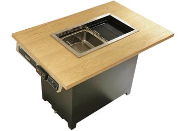 烤涮一體自助無煙紙上烤肉桌_實木電磁爐無煙凈