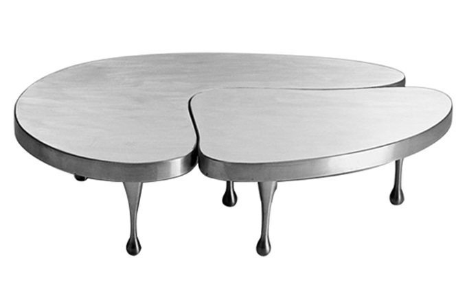 商務KTV現(xiàn)代簡約激光切割不銹鋼異形茶幾臺