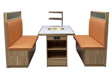 實(shí)木封邊大理石臺面帶抽屜桌腳火鍋餐桌