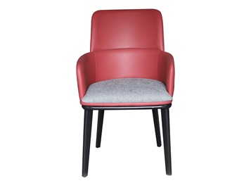 現(xiàn)代紅色皮革與灰色布藝實木餐椅