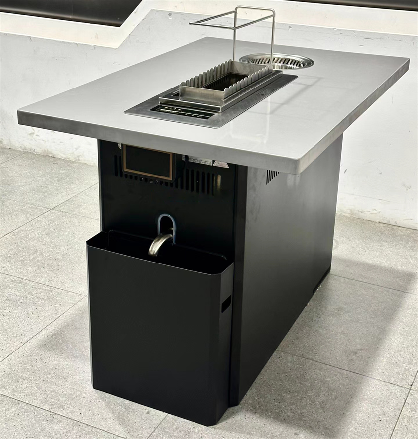 自助烤串店不銹鋼自動翻轉(zhuǎn)無煙火鍋烤串一體桌