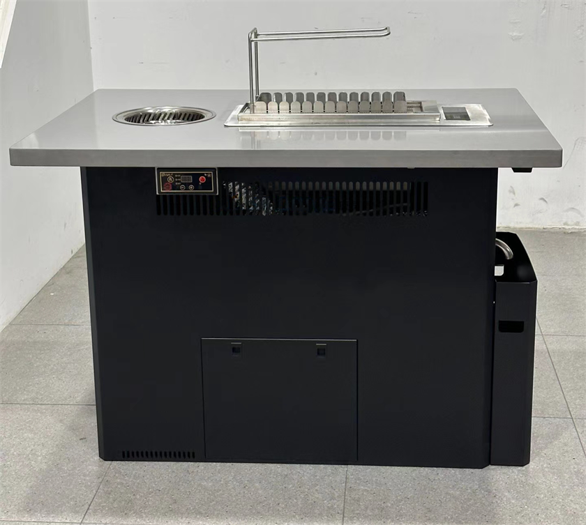 自助烤串店不銹鋼自動翻轉(zhuǎn)無煙火鍋烤串一體桌