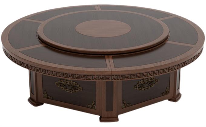 酒店宴會(huì)廳中式實(shí)木帶轉(zhuǎn)盤(pán)大圓桌