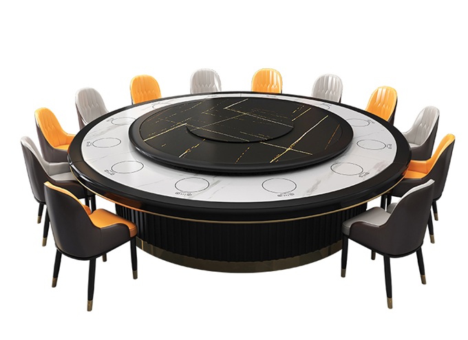 酒樓大理石電動轉盤一人一鍋火鍋餐桌