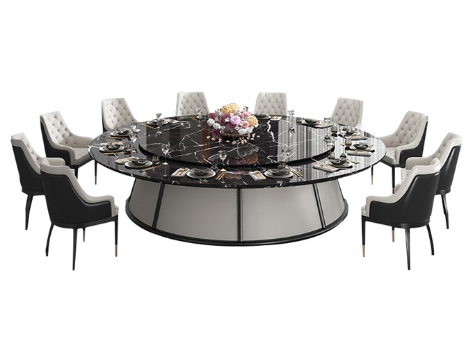 高檔酒樓包房自動旋轉大理石20人臺電動大圓桌
