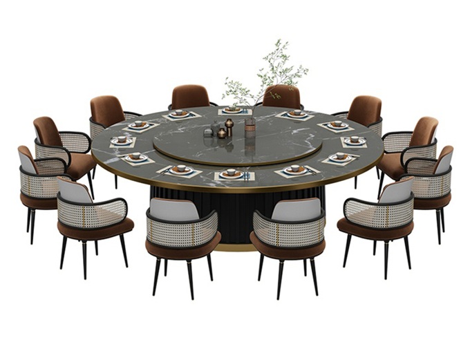 酒樓包間時尚大理石豪華電動餐桌大圓桌