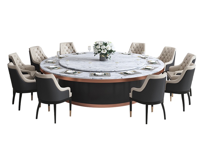宴會聚餐不銹鋼大理石帶自動轉(zhuǎn)盤的大圓桌