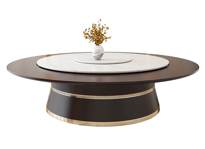 酒樓宴會(huì)時(shí)尚巖石板電動(dòng)轉(zhuǎn)盤(pán)圓形餐桌