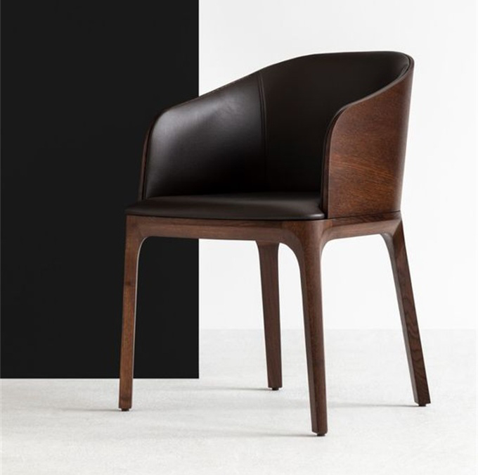 中餐廳高檔實(shí)木皮革靠背扶手椅