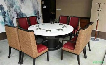 德州訂做火鍋電磁爐一人一鍋多位大圓桌直銷廠家--海德利家具